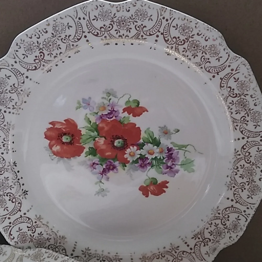 Floral Red Poppy Dinner Plates - Classic White Ceramic Set